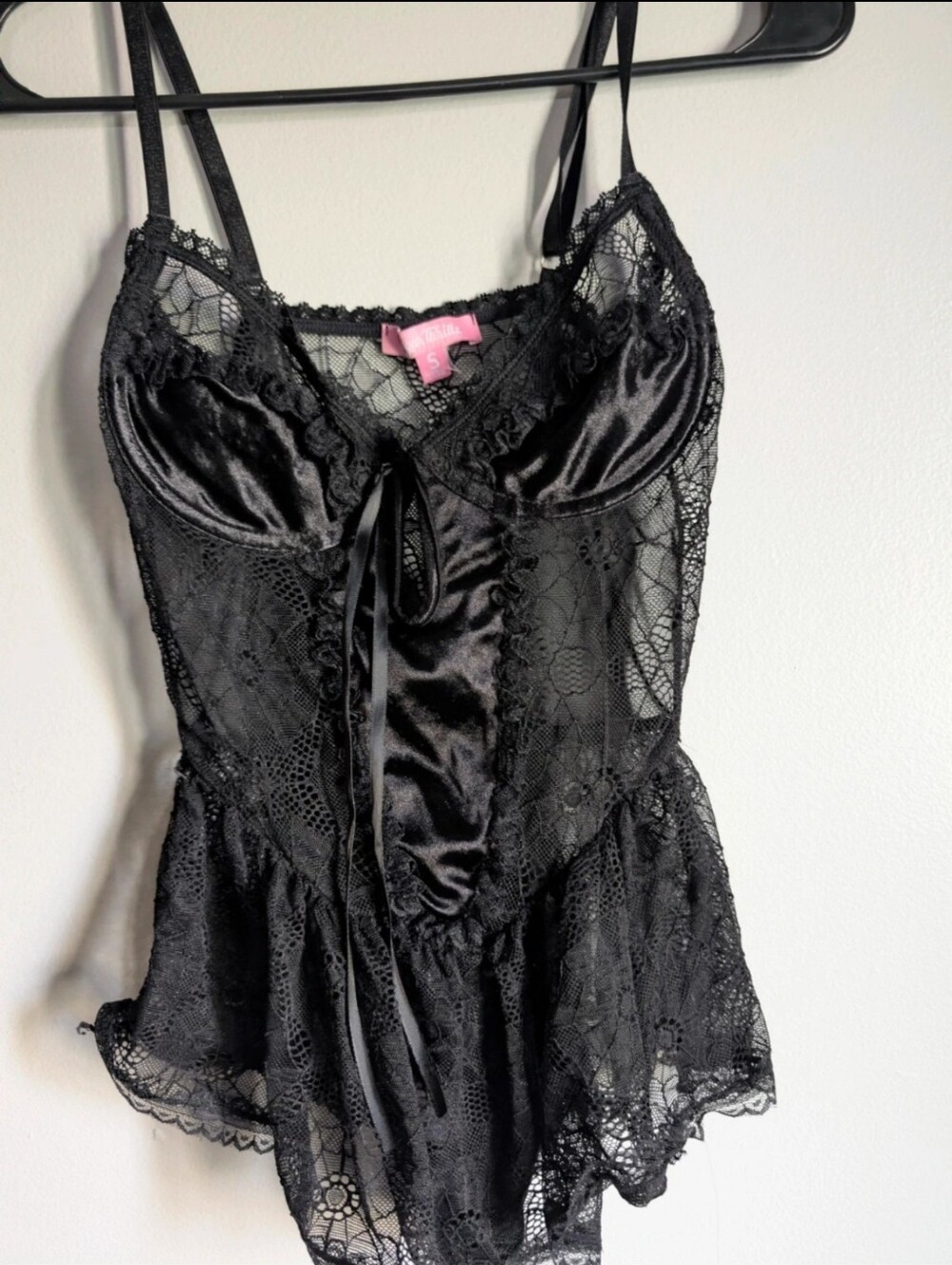 Sugar Thrillz Black Lace & Satin Chemise with Ribbon